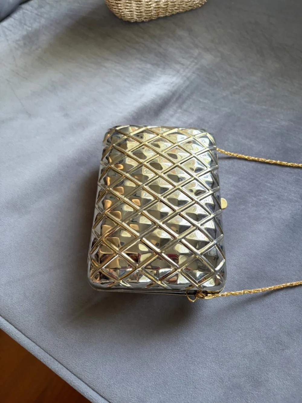 Vintage Silver and Gold Sasha Clutch with Purse gold chain
